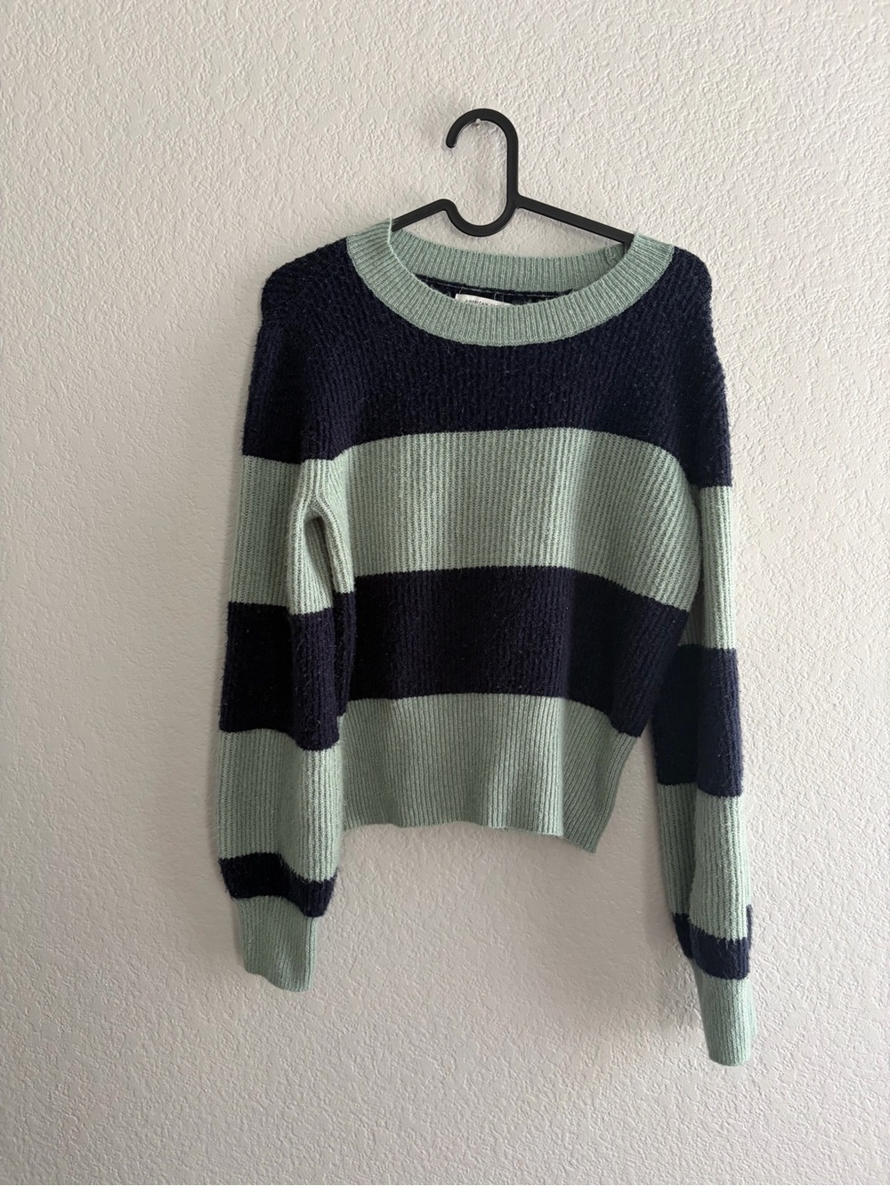 American Eagle Outfitters Striped Crewneck Sweater in Light Green and Navy
